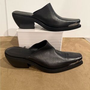 MANGO Leather Mules with Silver Tips